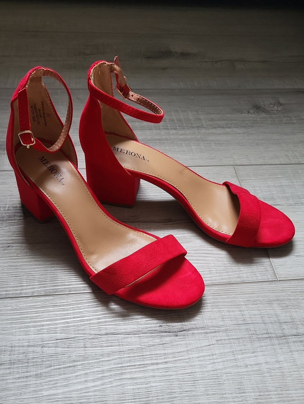 Merona Red Suede Block Heel Ankle-Strap Sandals - Picture 2 of 8